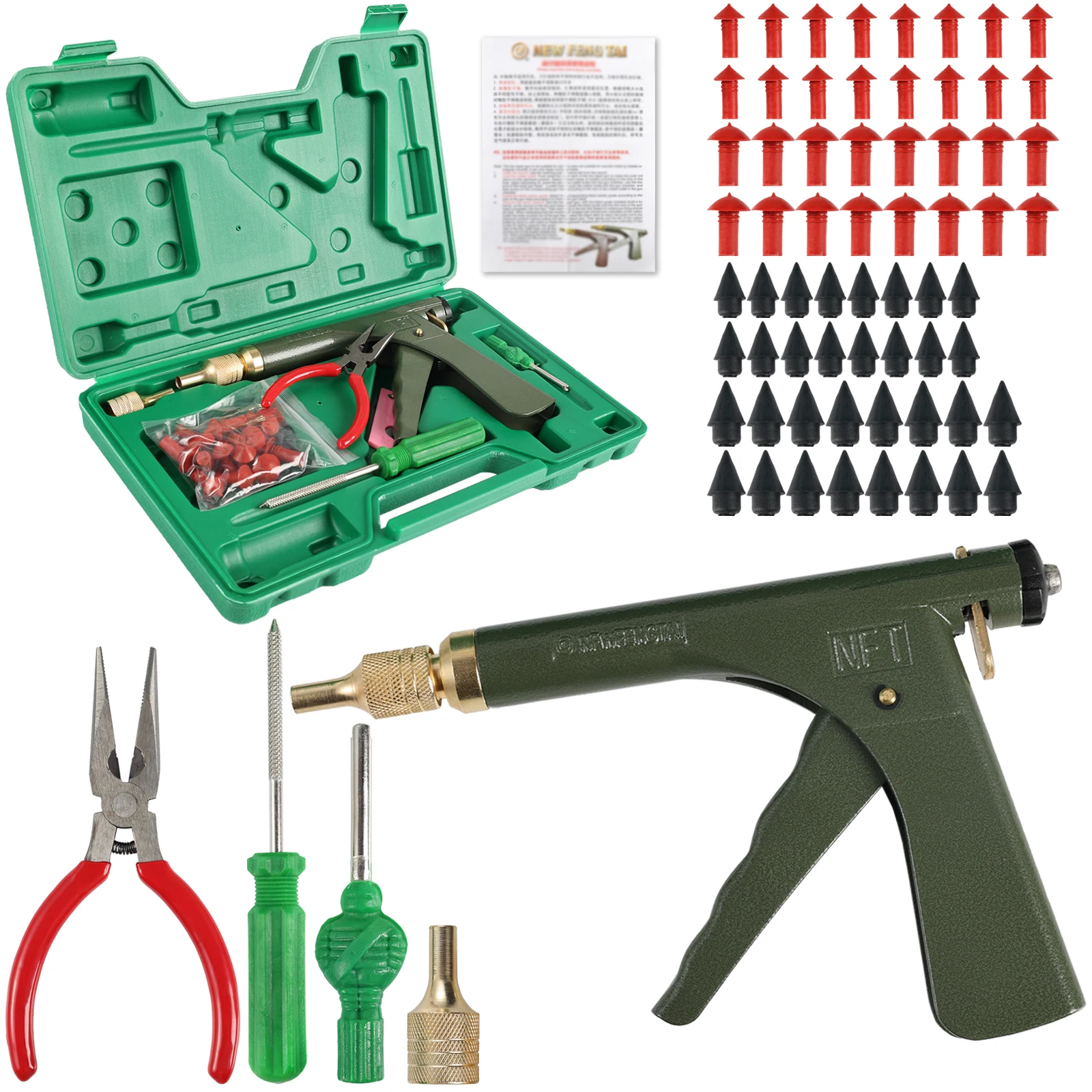 Kit de réparation de pneus sans chambre à air, bouchons en forme de champignon, pistolet à vide, embout de sonde, pour les crevaisons de pneus, voitures, coffres, motos