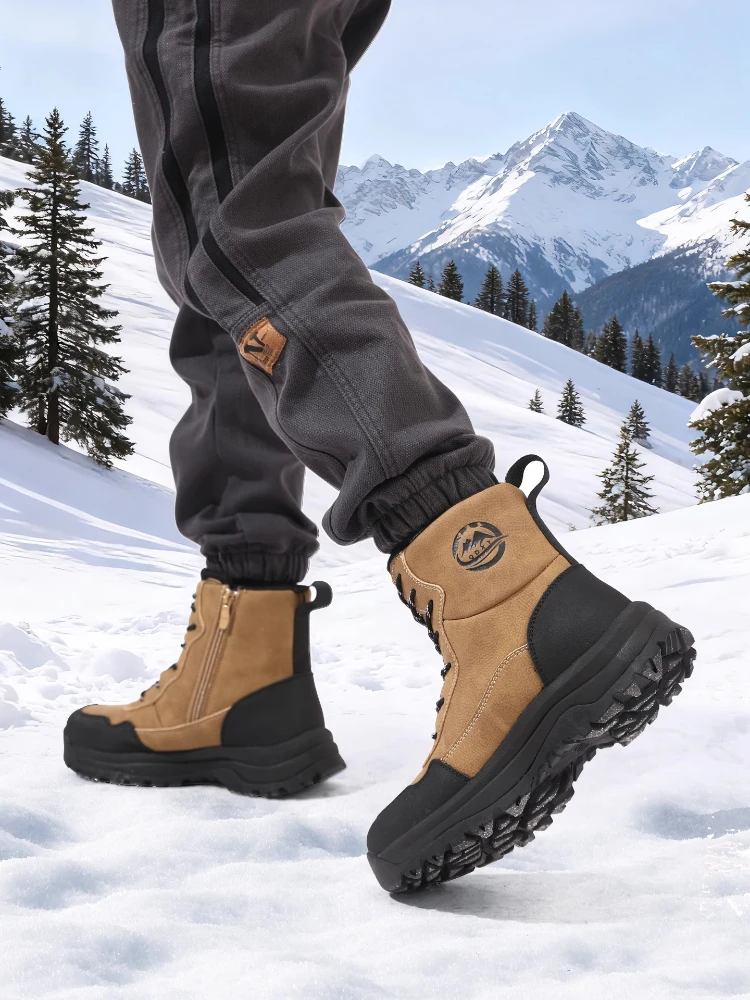 Russian Men Wool Snow Boots Genuine Leather Winter Thickened plush Outdoor Cotton Boots Warm Cold-Resistant Ankle Boots