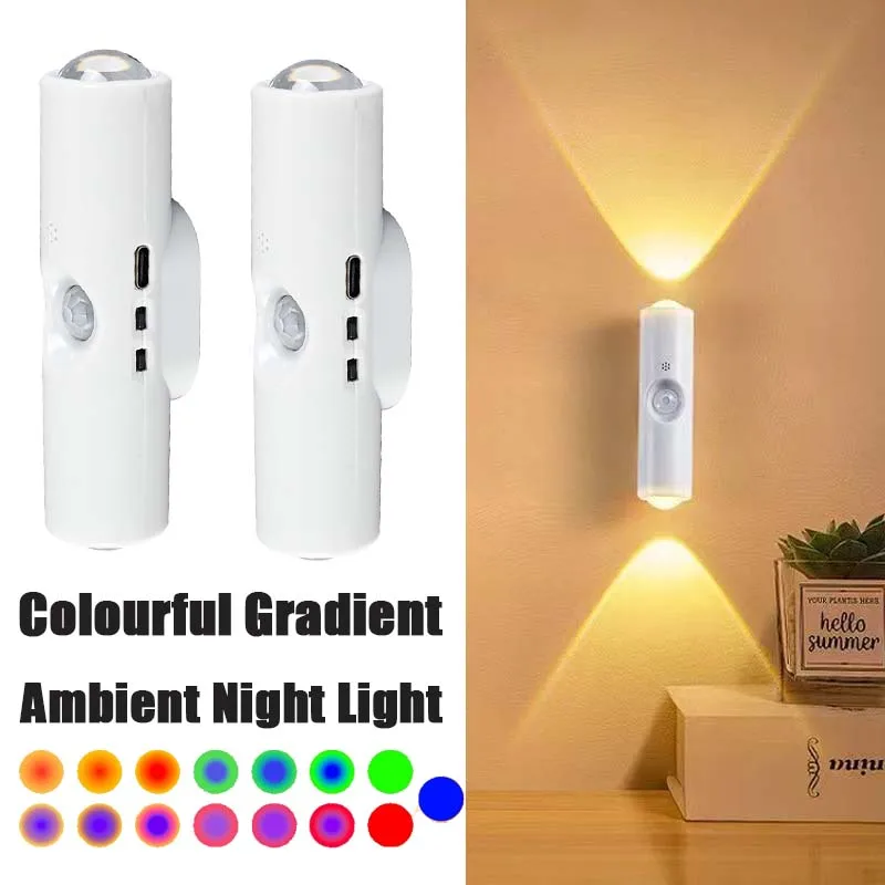 1-20PC Magnetic RGB Color Changing Night Light Smart Motion Sensor Rechargeable Wall Lamp for Garden Hallway Stairs Nursery Room