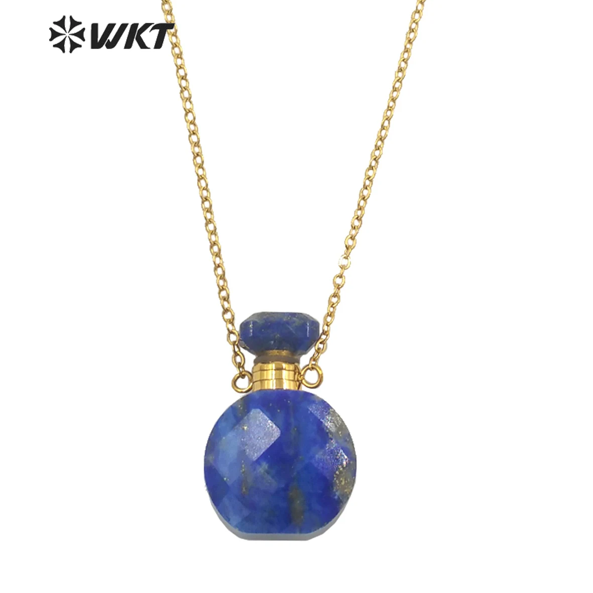 

WT-N1456 WKT 2025 Vintage Style Natural Gemstone Perfume Bottle Pendant Necklace 18k Gold Plated Women Accessory HOT