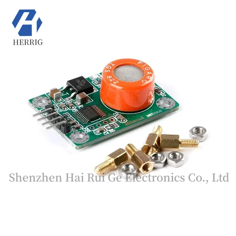 

TGS822 alcohol detection sensor module, serial output, measures ethanol-type alcohol gas, connects to a computer