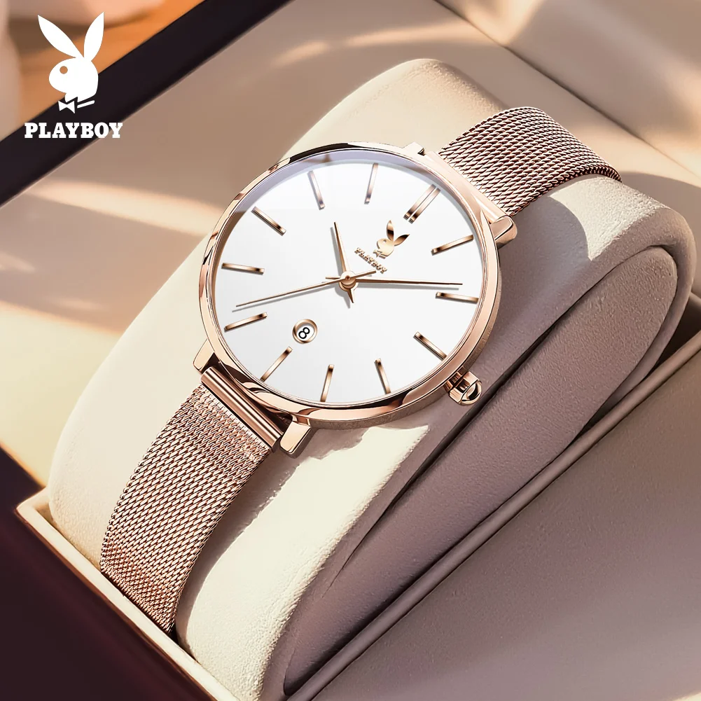 PLAYBOY 3093 Top Brand Women's Watch Stainless steel Mesh Strap Waterproof Simple Design Quartz Watch for Women