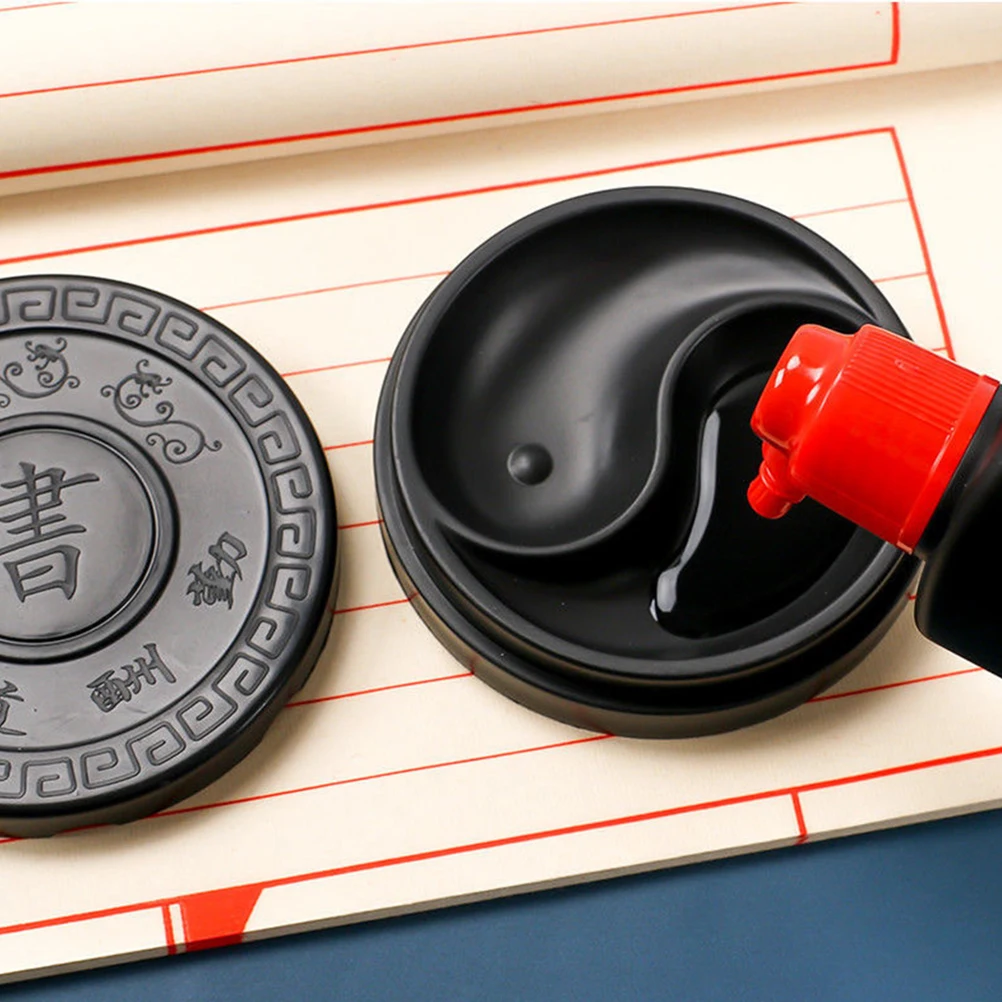 

2pcs Plastic Inkstone For Chinese Calligraphy Smooth Writing Accessory Creative Ink Plate Durable Household Round Inkstone