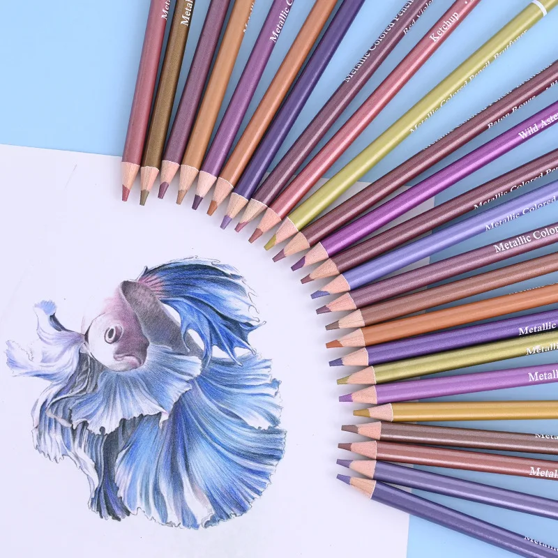 

Metal 50 Colored Pencil Set Pearlescent Color Art Pencil DIY Graffiti Brush Student Stationery Sketch Pencil Drawing Art Set