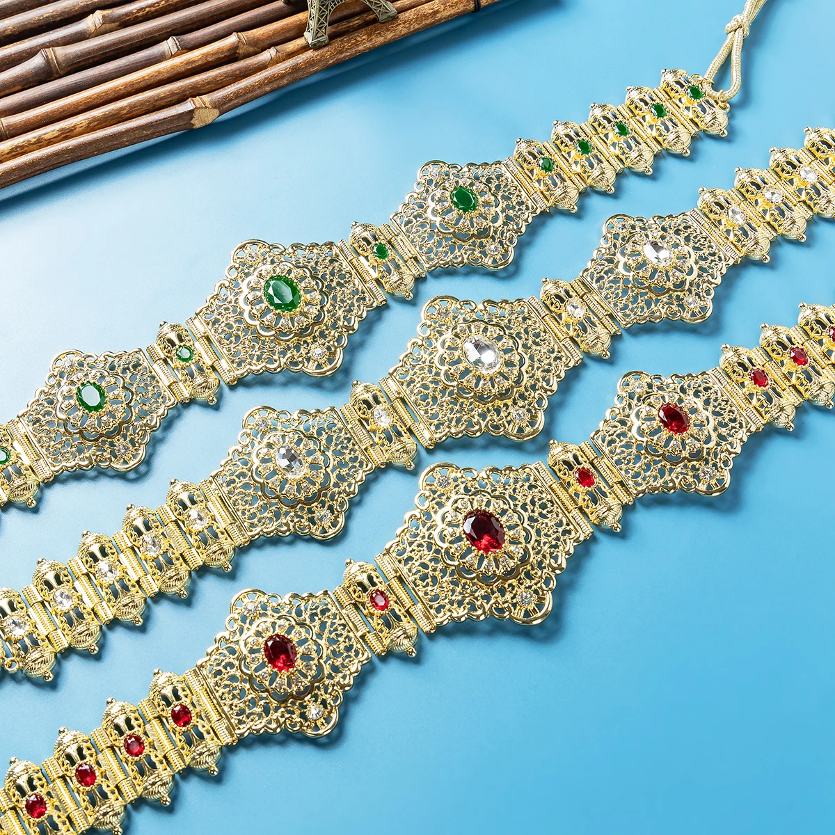 

Shiny Moroccan Bridal Belt, Handcrafted Inlaid Hollow Carved Rhombus Symmetric Pattern