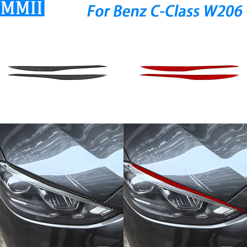 For Benz C-Class W206 2022-2024 Carbon Fiber Front Headlight Eyebrow Panel Decorative Strips Car Decoration Accessories Sticker