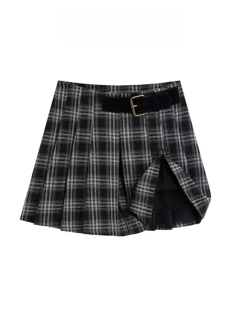 Süßer würziger Retro brauner karierter Rock Damen Herbst Winter College Sle JK karierter Ort Rock kleine Größe hohe Taille A-Lin...