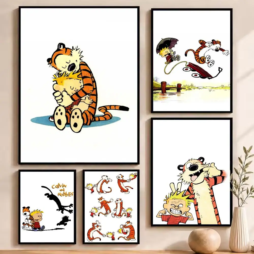 C-Calvin and H-Hobbes Poster Stickers HD Painting Self-Adhesive Art for Bedroom Living Room Home Decor Modern Wall Decals Gift
