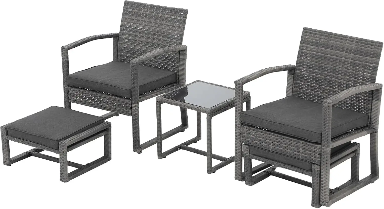 Patiorama 5 Piece Outdoor Patio Wicker Furniture Set, All Weather Grey PE Rattan Chair and Ottoman Footstool Set,