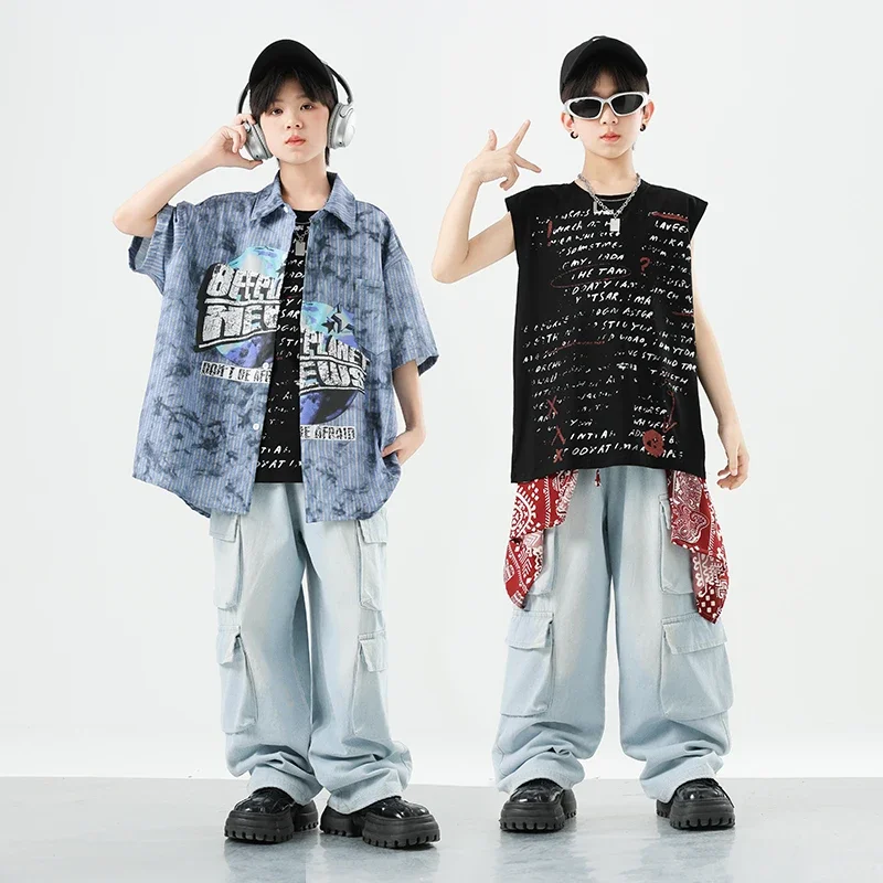 เด็กStreetwearเสื้อผ้าเด็กHip Hopหลวมเสื้อกางเกงเสื้อผ้าชุดสาวK-Popเด็กHip Hop Street Dance Coat