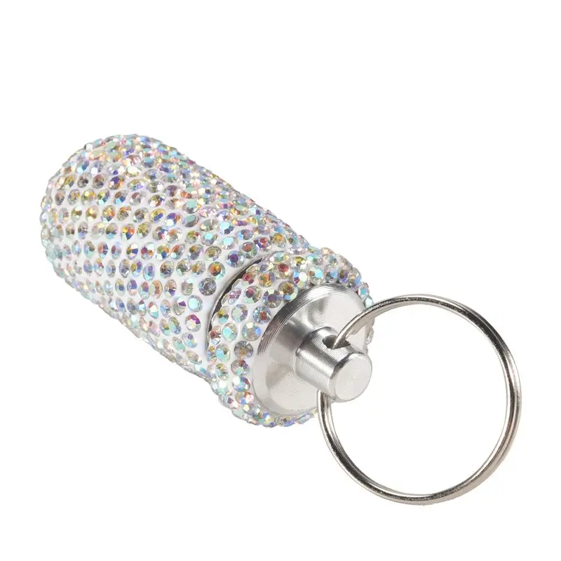 Y50A-Bling Medicine Pill Bottle Capsule Storage Box Mini Portable Rhinestones Crystal Travel Case Tubes