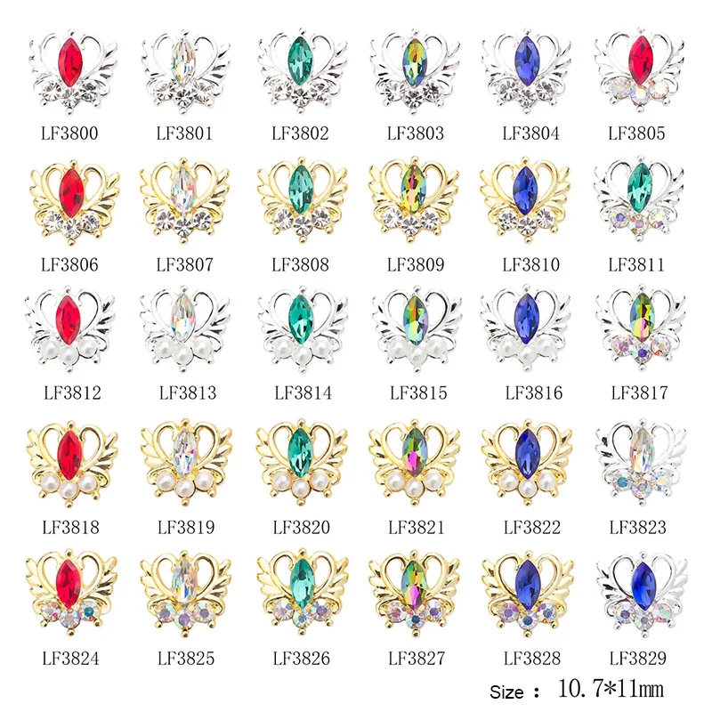 20 pieces Kawaii Japanese Style Sailor Moon Heart Metal Nail Charms, 3D Swan Wing Alloy Nail Rhinestones Luxury DIY Nail Decor