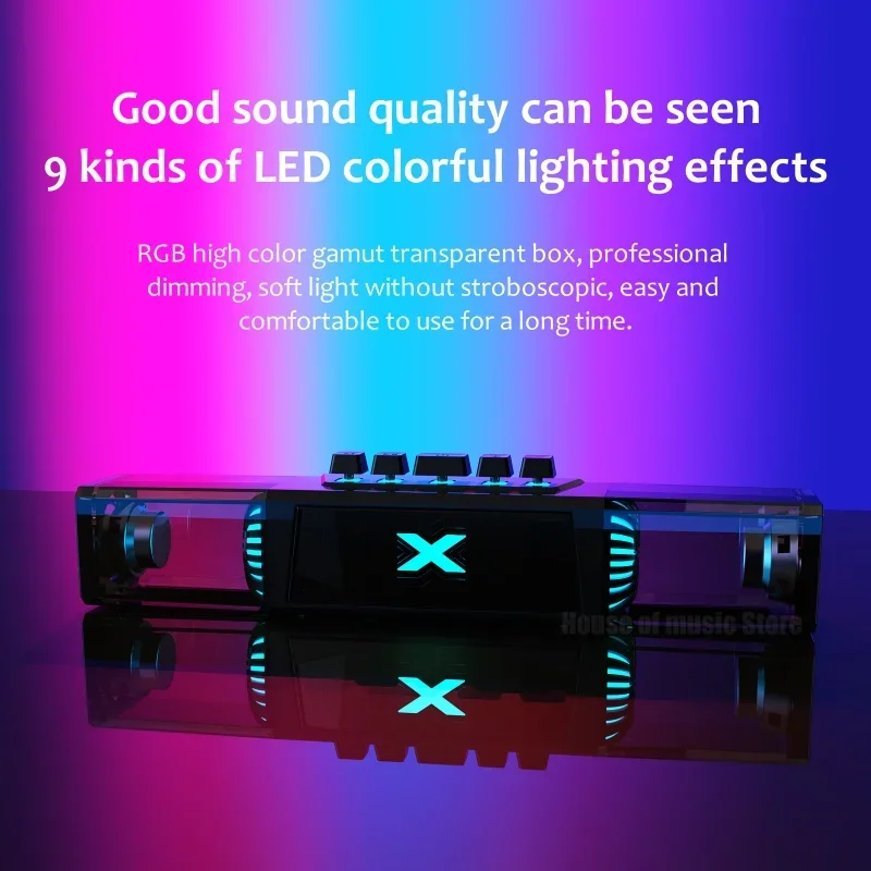 Imagem -03 - Máquinas Transparentes Computador Som Estéreo Surround sem Fio Luz Azul do Dente Soundbar Portátil Rgb Gaming Alto-falantes