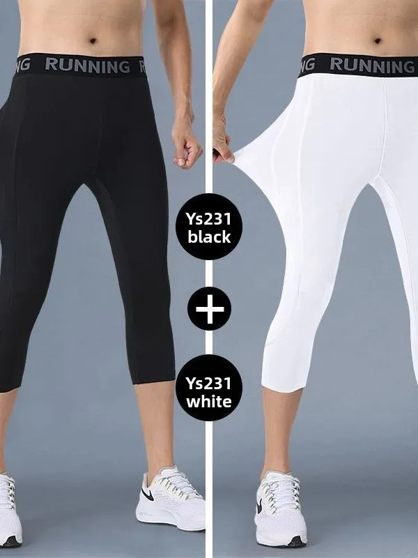 

Men's Baskeall Tight Pants Ice Silk Running Sports Fitn Seven-Foot Crion Qui Dry High Elastici Tra Bot