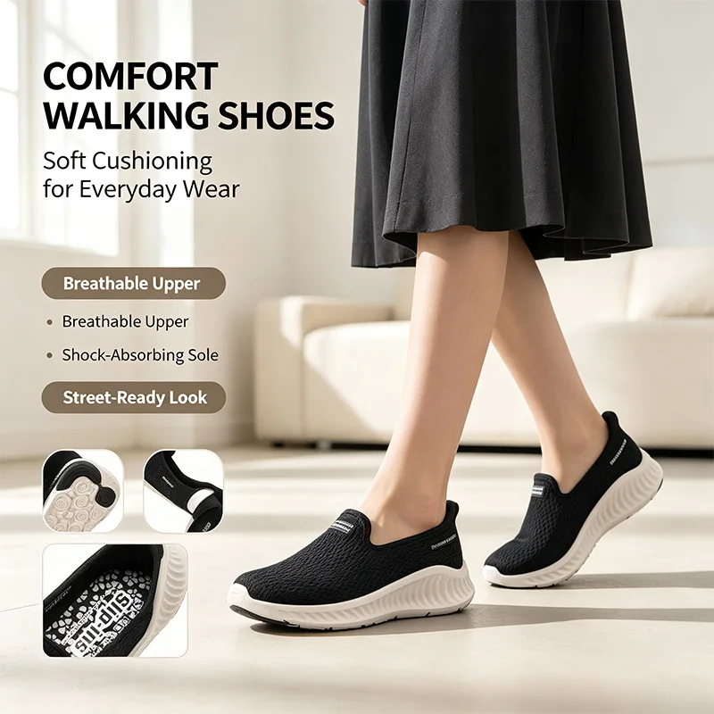 Original Skechers Slip‑ins Go Walk NOW Women Slip‑on Walking Shoes Breathable Mesh Air‑Cooled Goga Mat Lightweight Casual Sneake