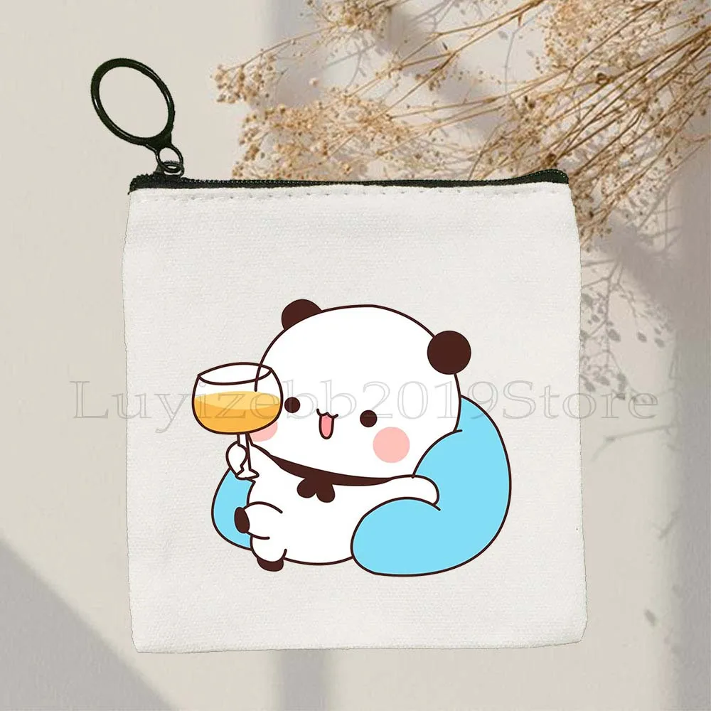 Aesthetic Cute Panda Bear Bubu Dudu Love Couple Kawaii Animal Cartoon Canvas Coin Purse Key Case Small Bag Wallet Zipper Pouch