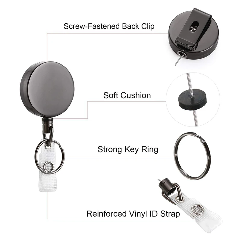Retractable Metal Wire Badge Reel ID Lanyard Name Tag Card Holder Elastic Key Ring Easy Pull Buckle Keychain
