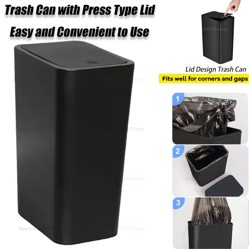 سلة المهملات لإعادة تدوير نفايات الطعام في المطبخ مع غطاء بلمسة واحدة، سلة مهملات خفيفة الوزن ومتينة لغرفة نوم المطبخ والحمام