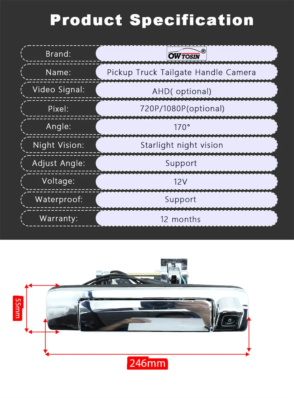 AHD 1080P Telecamera posteriore per auto retromarcia per Isuzu D-max Dmax 2012 2013 2014 2015 2016 -2018 Telecamera per veicolo con maniglia per camioncino