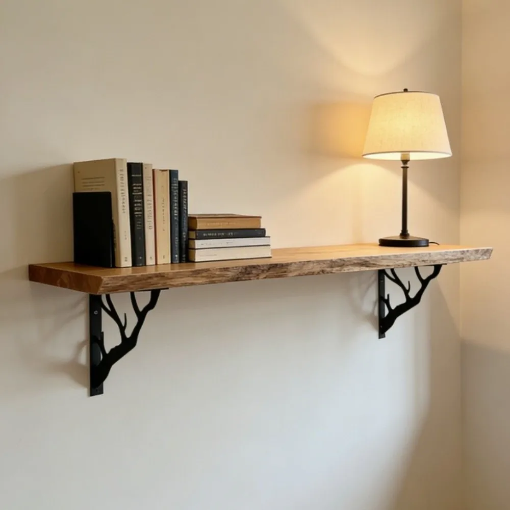 2Pcs Tree Shaped Metal Shelf Brackets Heavy-Duty Cast Iron Wall Mounted Brackets Triangular Thickened Decorative Shelf Bracket