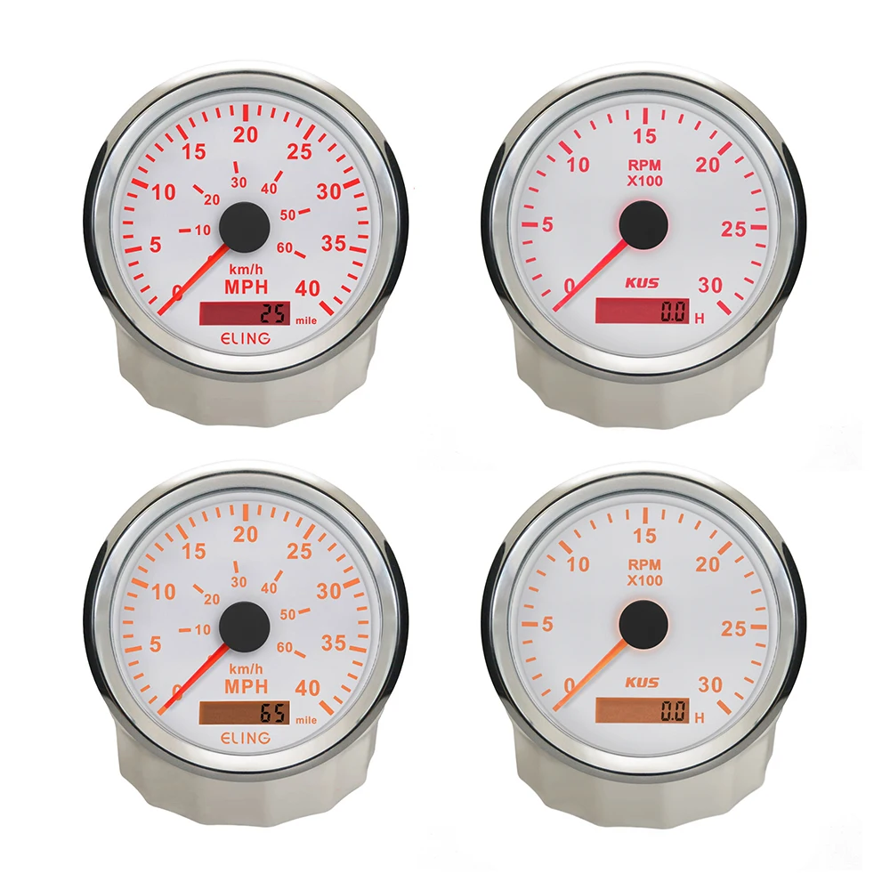 

85mm GPS Speedometer 40MPH 80M 0-160M with 3K 6K 8000RPM Tachometer Gauge Set with Red Yellow Backlight 12V 24V for Vessels SUV