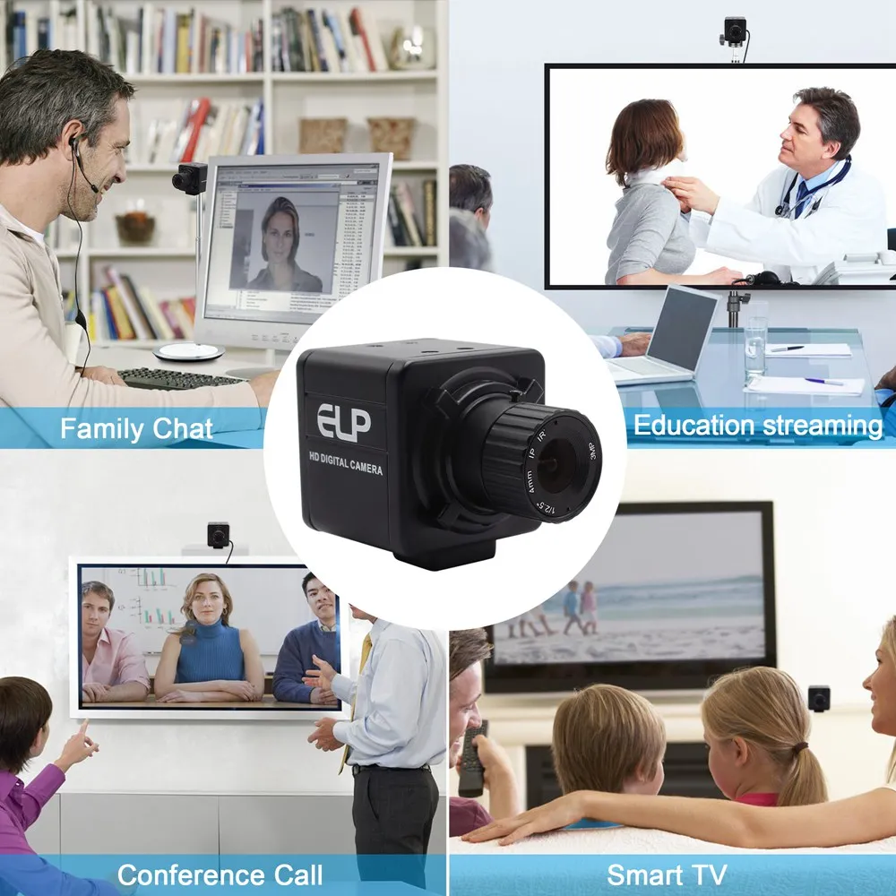 ELP WRD USB Camera 1080p CCTV USB Webcam Manual Focus Lens Camera Industrial Box Housing for PC Mac Laptop Macbook Tablet-Black