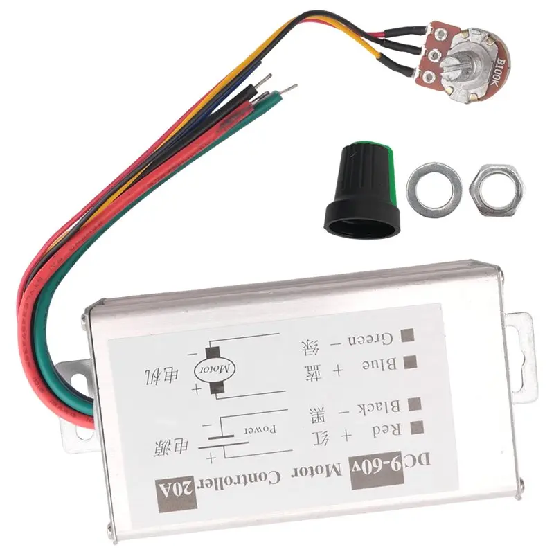 

Контроллер скорости двигателя N96R DC9V 12V 24V 48V 60V 20A, регулятор-драйвер PWM для двигателей, регулируемый ток 0-1200W