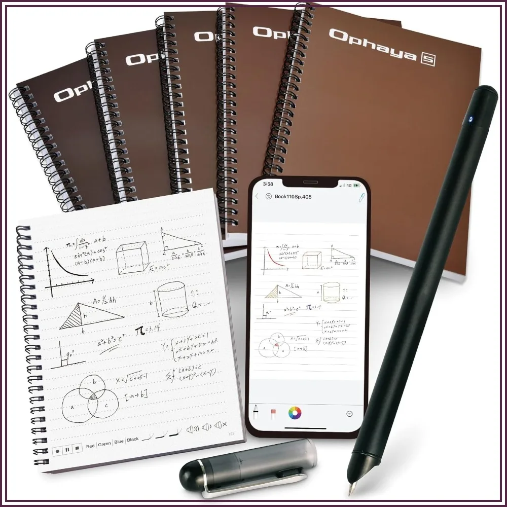 

Sync Smart Pen and A5 Notebook (5-Pack) for Note Taking | Instant Sync to Phone/Tablet, Convert to Text