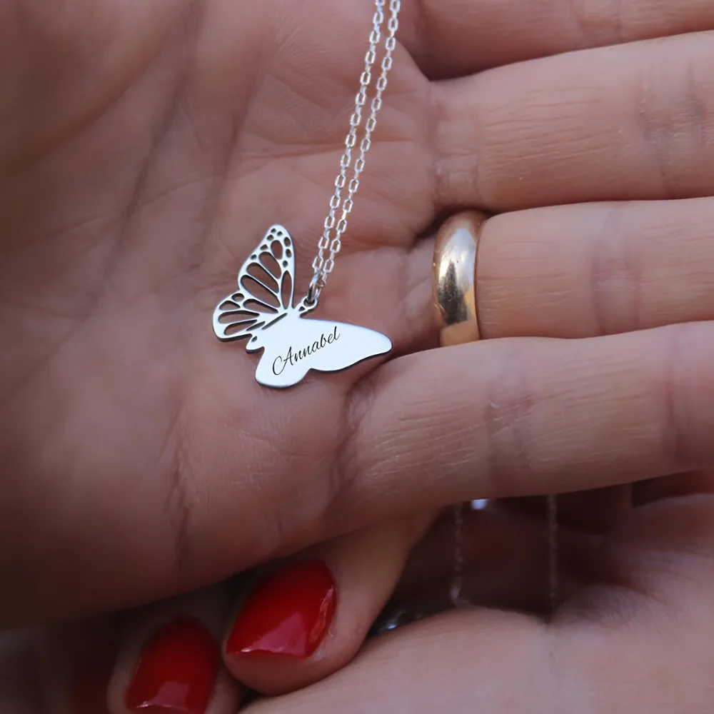 Custom Butterfly Necklace -Name/Text/Initial Engraving Available - Personalized Name Pendant - Exquisite Gift ,Butterfly Lanyard