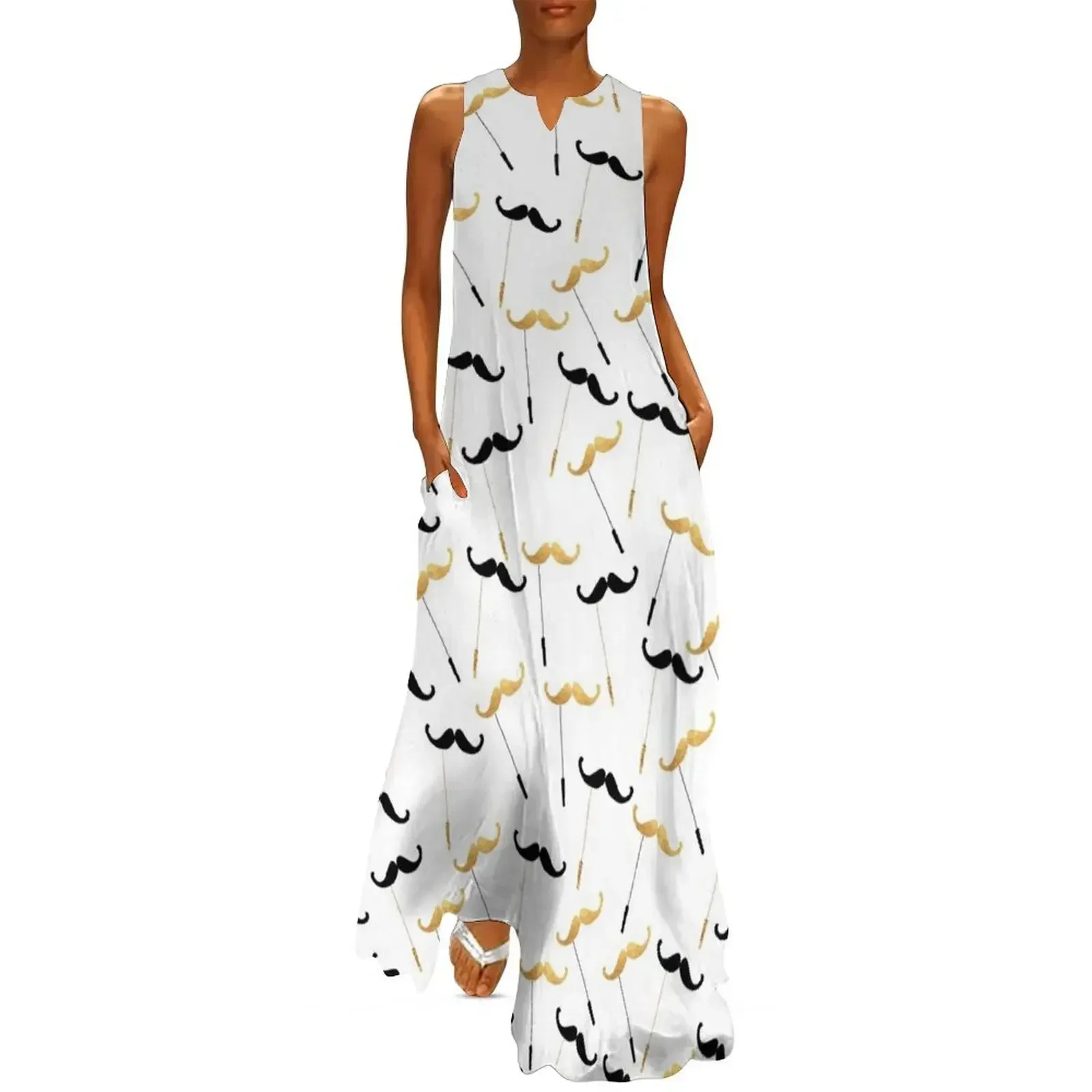 

Funny black faux gold modern trendy mustache Long Dress dress summer Dress