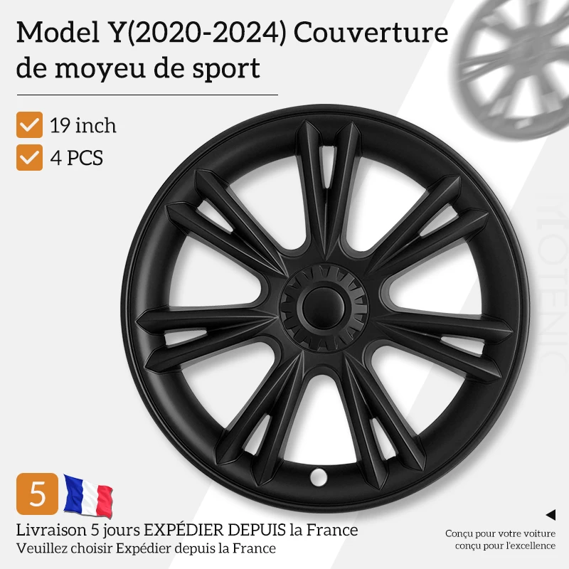 4 pièces 19 pouces capuchon de moyeu de roue sportif noir mat moyeu de roue Automobile entièrement enveloppant couvercle de jante de remplacement pour Tesla modèle Y 2020-2024
