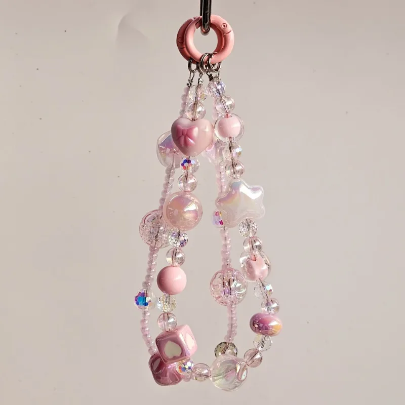 

Colorful Bead Bow Phone Chain Double Layer Bag Pendant Key Pendant