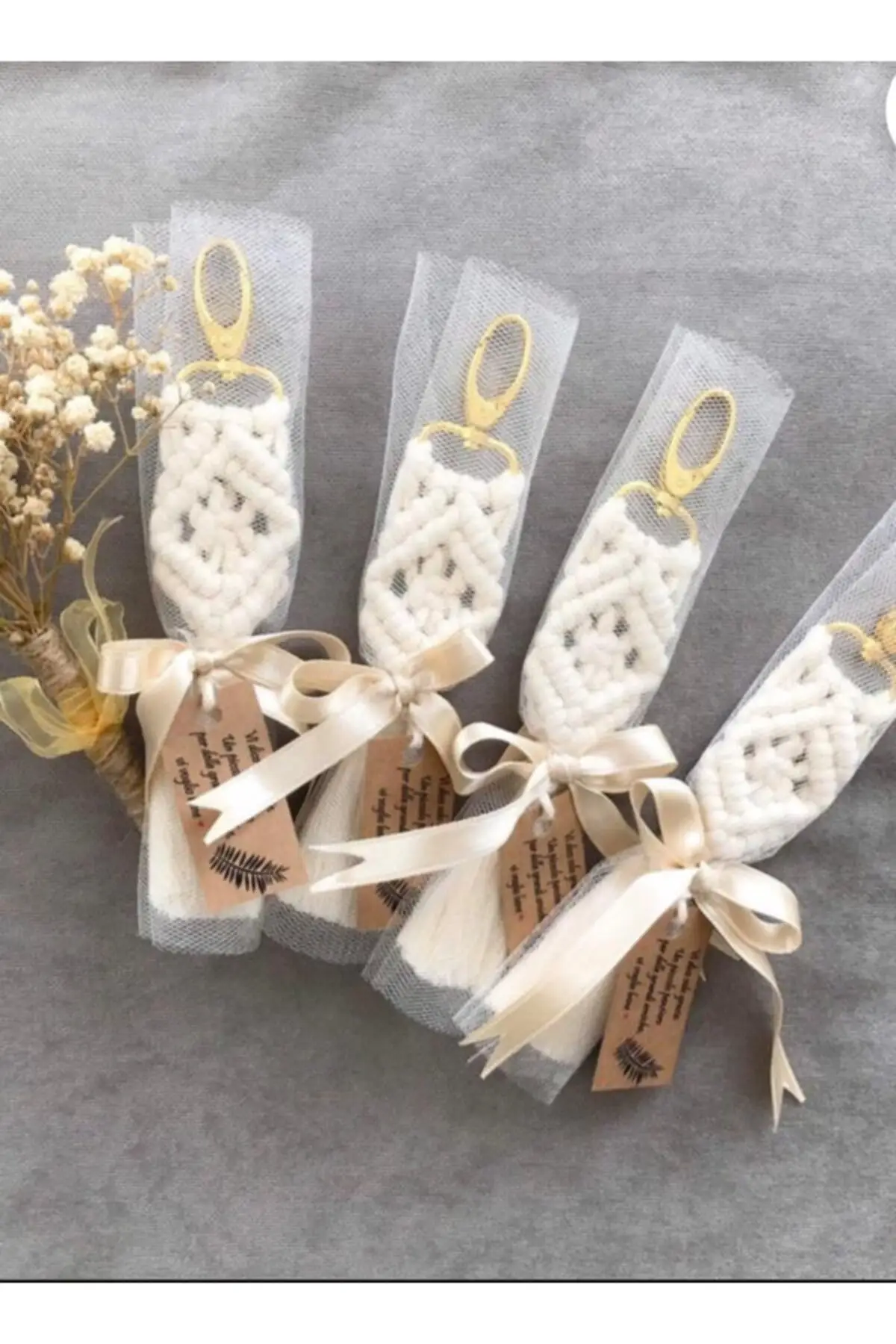 

Cream Macrame Keychain 50 PCs Customizable Wedding Engagement Baby Shower Wedding Birthday And All Special Occasions With You