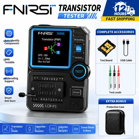 Testeur de transistors numérique FNIRSI, multifonction, capacité, résistance, diode, MOSFET, NPN, PNP, détecteur de composants électroniques, LCR-D2