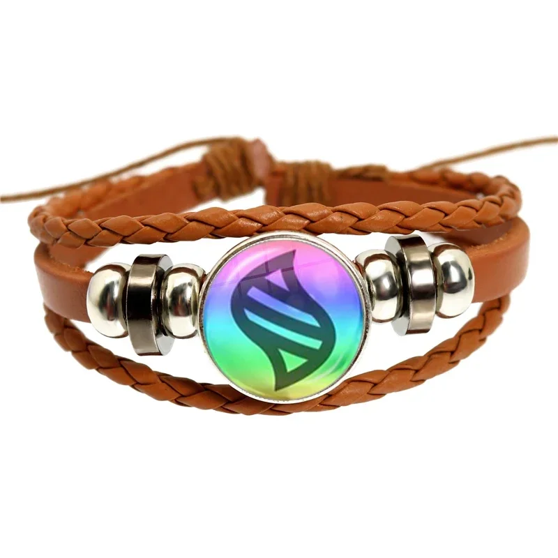 Weave Leather Bracelet 18mm Glass Cabochon Adjustable Bangle Jewelry for Women Kids Gift