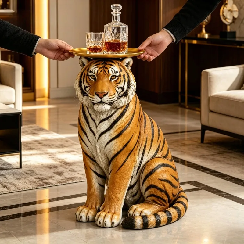 2026 New Creative Majestic Siberian Tiger Resin Statue, Luxury Floor Storage Tray Ornament for Living Room TV Cabinet Shop Decor