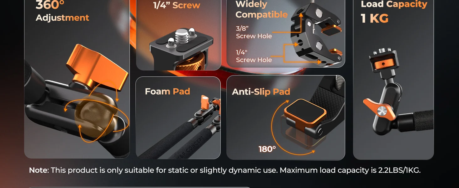 K&F CONCEPT Magic Arm Klemm-Set 22" Überkopf Schreibtisch Kamera-Halterung Langer Gelenkarm Reibungsarm für LED-Licht Action-Kamera – Detail 7