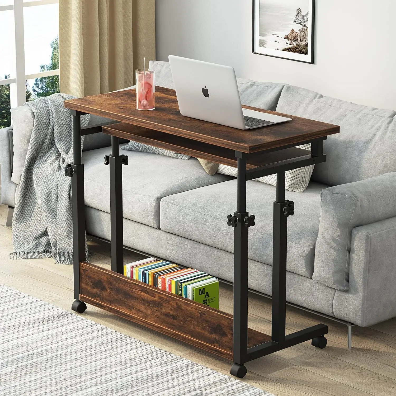 Portable Height Adjustable Laptop Desk With Keyboard Tray Rolling Sofa Bed Table For Home Office, Customized