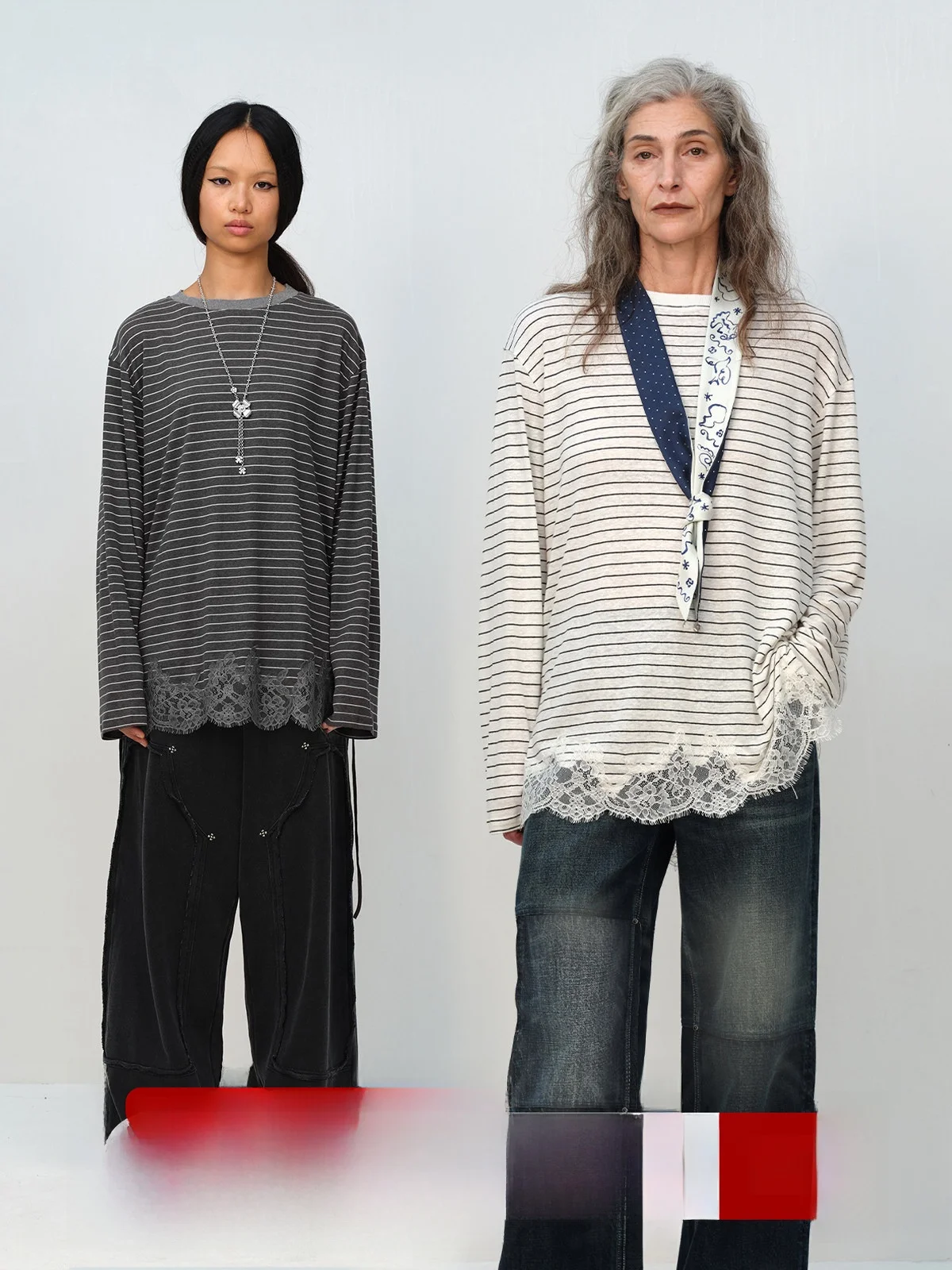 

Classic Striped Linen Lace Patchwork Casual Long Sve T-irt Women's Loose Fit Polyester Blend Chinese Production