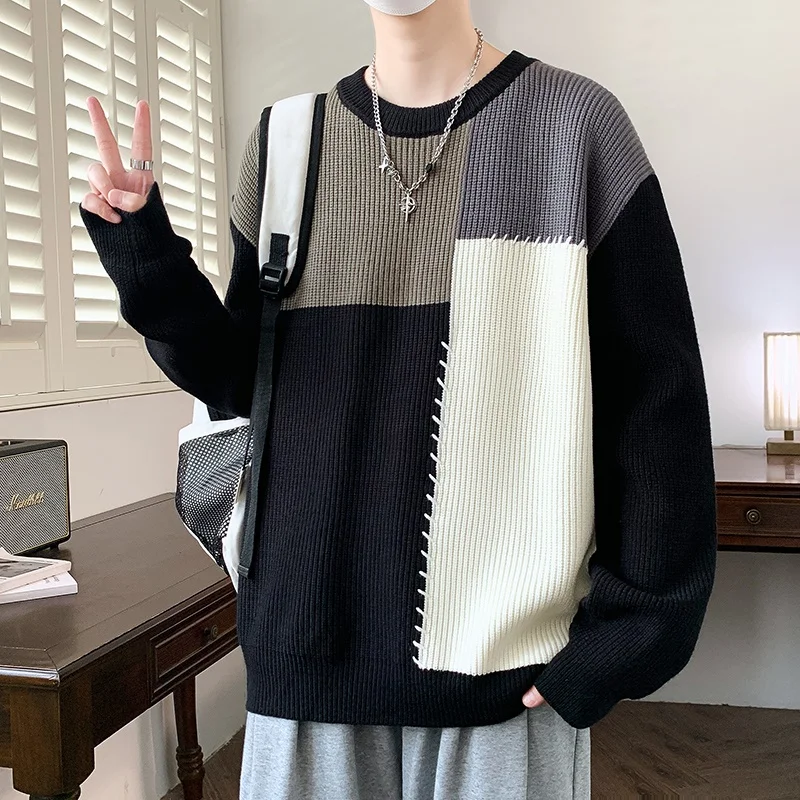 

Мужской свитер свободного кроя из полиэфирного волокна, осенне-зимний, вязаный, с круглым вырезом, длинный рукав, повседневный стиль