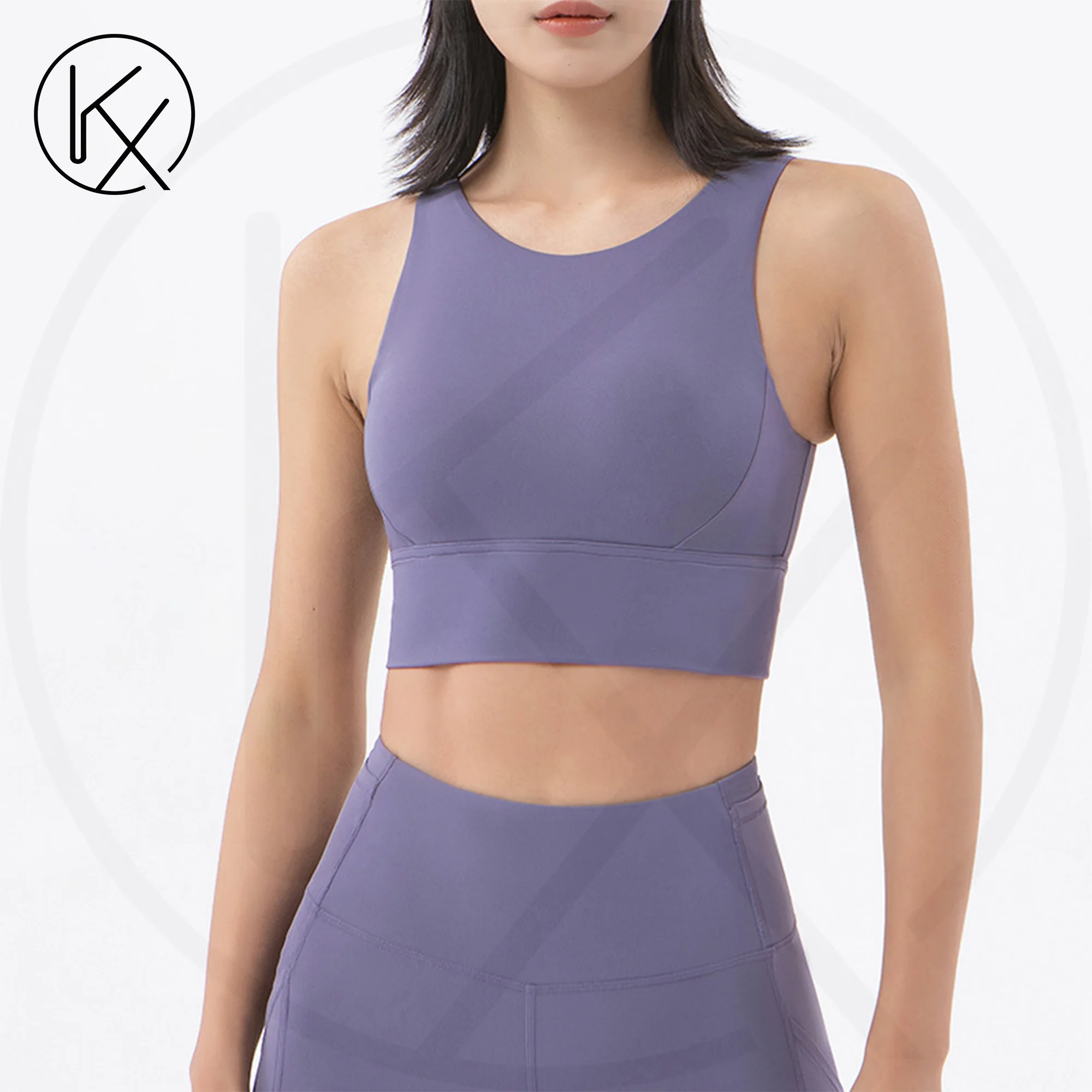 kaixiggmm Nylon nude double-sided round neck sports bra with beautiful hollow out and widened back sole, vest style sports bra