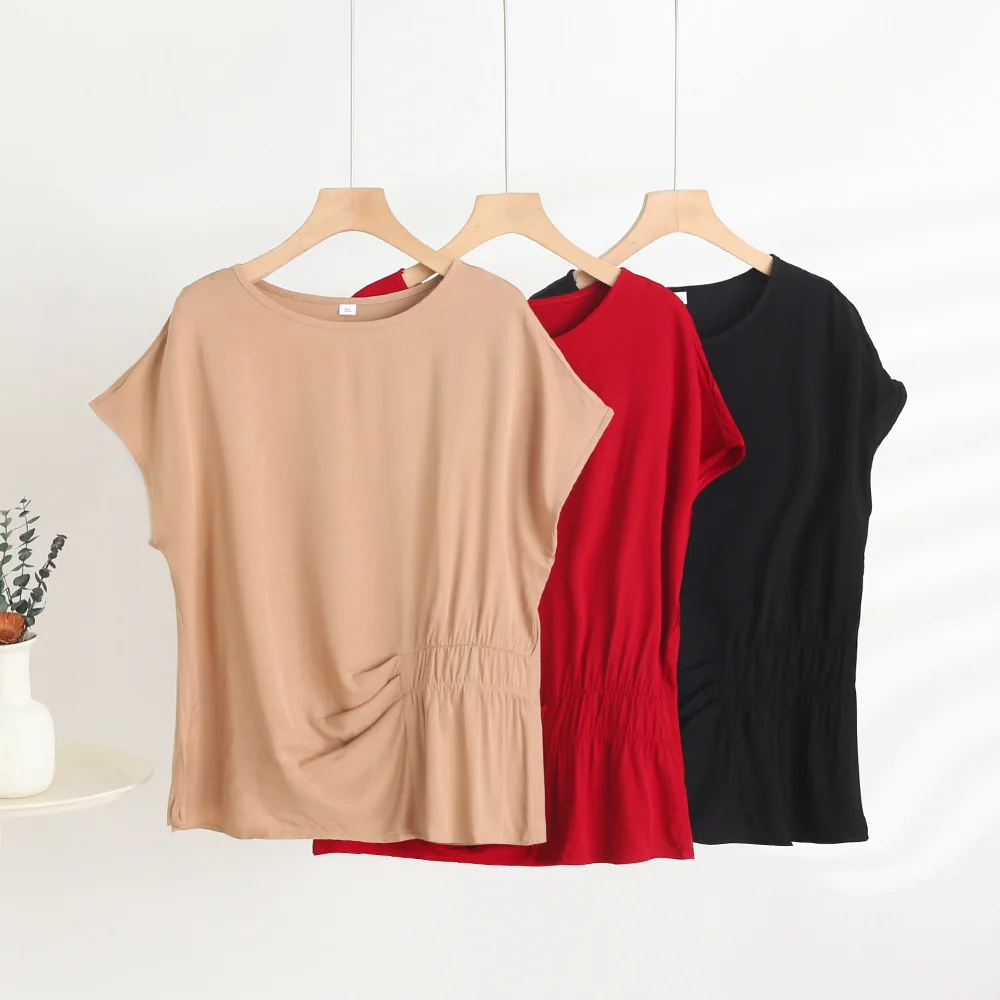 الصيف بلايز بلا أكمام فلوي استرخاء صالح التخسيس تي شيرت غير رسمي مع الخصر المدخن المألوف موضة Ruched المحملة القمم