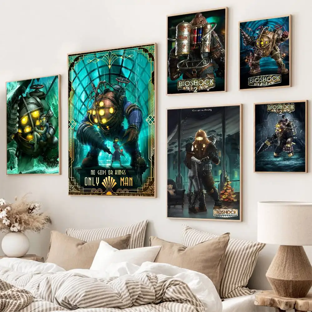 Retro B-Bioshock R-Rapture Game Self-adhesive Art Poster Whitepaper Prints Posters Artwork Aesthetic Art Wall Painting