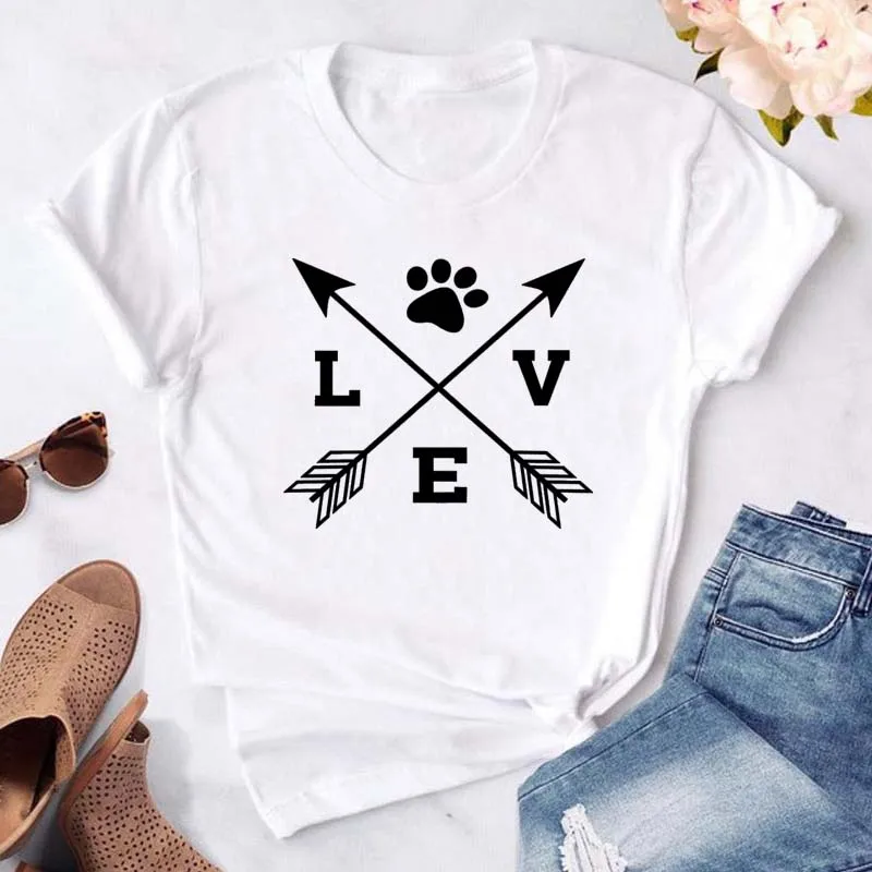 Women Black T shirt Funny Dog Paws Heart Graphic Printed Lady Tshirt Black Tops Clothing Fashion Short Sleeve female Tee shirt