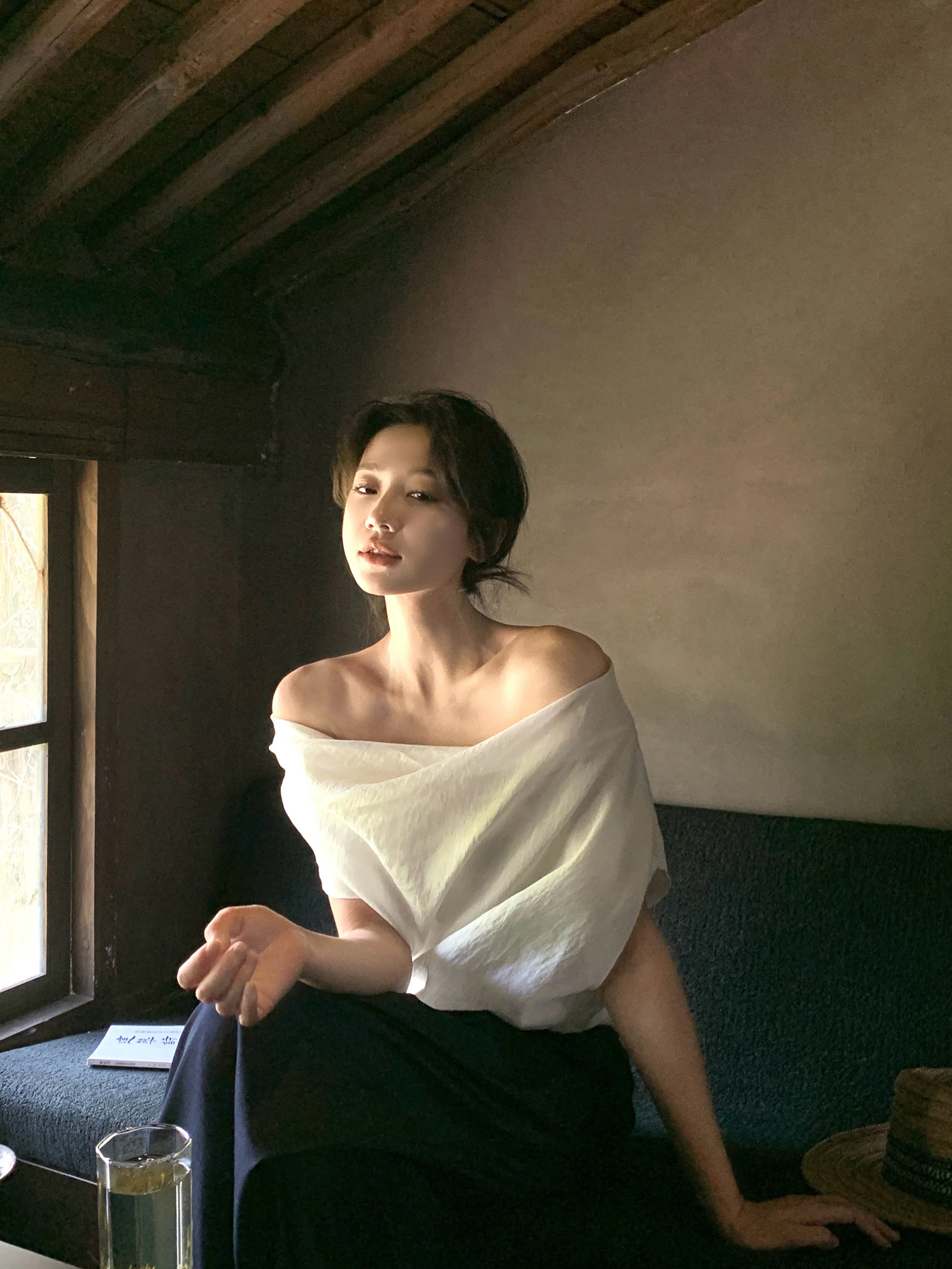 

Women's White One-oulder Linen irt ort Sve Breathable Summer New Sle Commute Sle Slim Fit Polyester Fiber