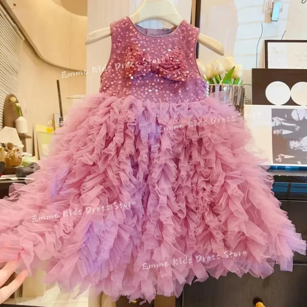 Custom Elegant Little Flower Girl Dress Suitable for Weddings, Sleeveless, Birthday Parties, First Communion Banquets