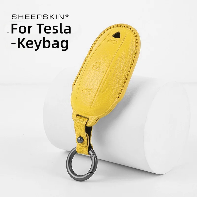 Suitable for Tesla Model S X Goat Leather Full Wrap Anti Fall Sheepskin Key Case Protective Cover Brightly Colored Decoration