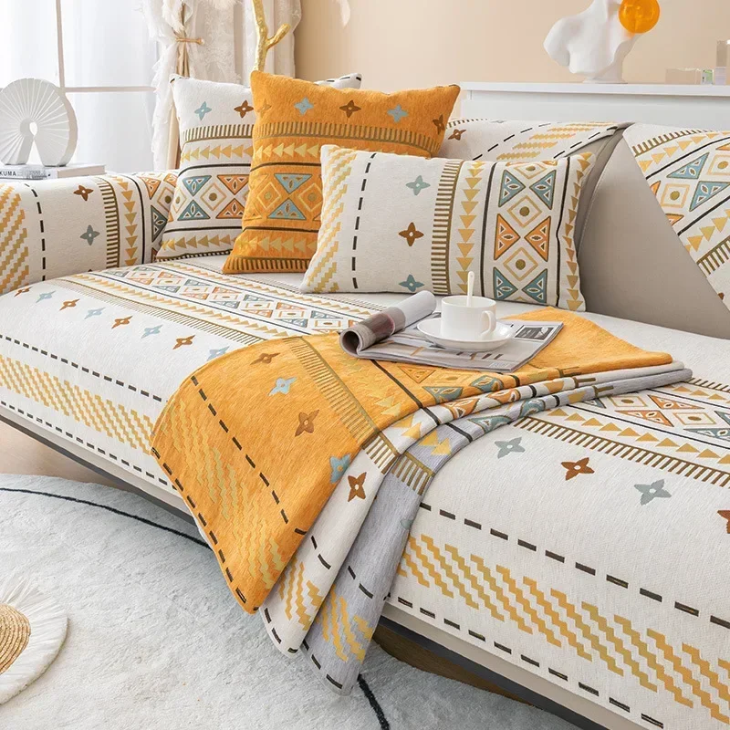 Bohemian Sofa Pad L Shape Slipcover Seat Sofa Towel Dust Cover Towel Couches for Living Room Decor Chair Mat 3 Seater