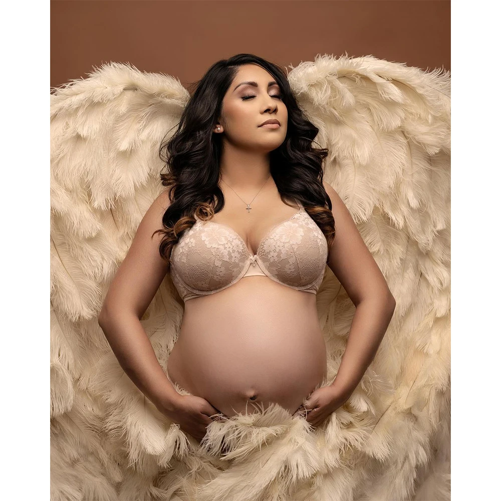 Maternity Photography Accessories Ostrich Feather White Angel Wings Pregnant Women Photoshoot Pregnancy Shooting Display Props