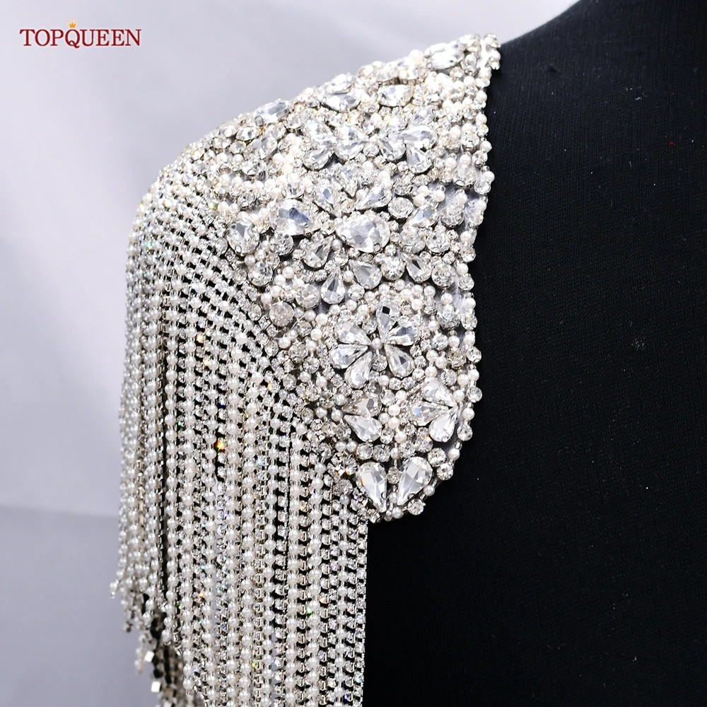 TOPQUEEN SP36 Customization  Rhinestone Patches Embellishment Scrapbooking Sewing Applique for Clothing Patch Women Epaulettes